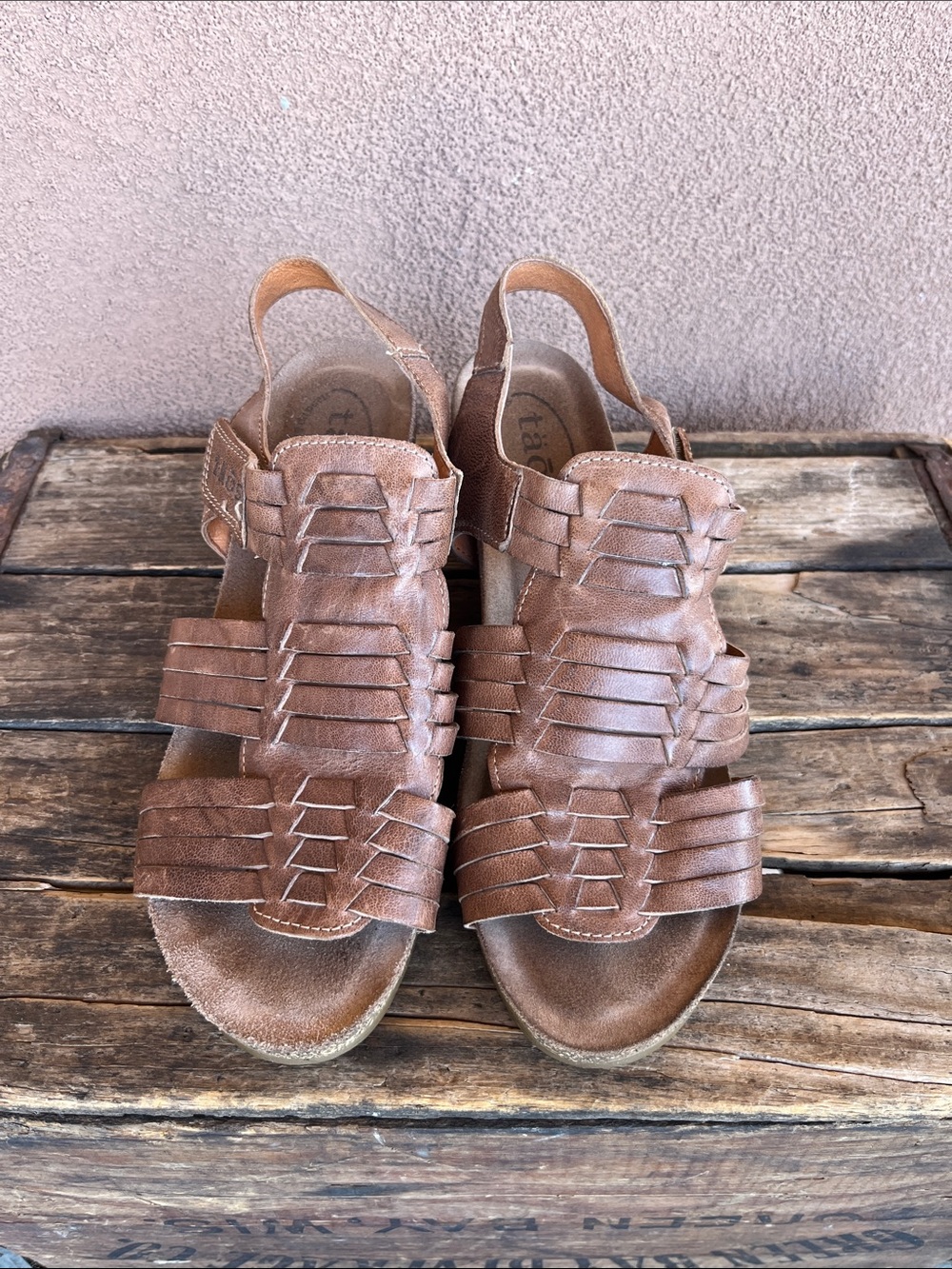Taos Brown Woven leather wedge Sandals - Picture 3 of 9
